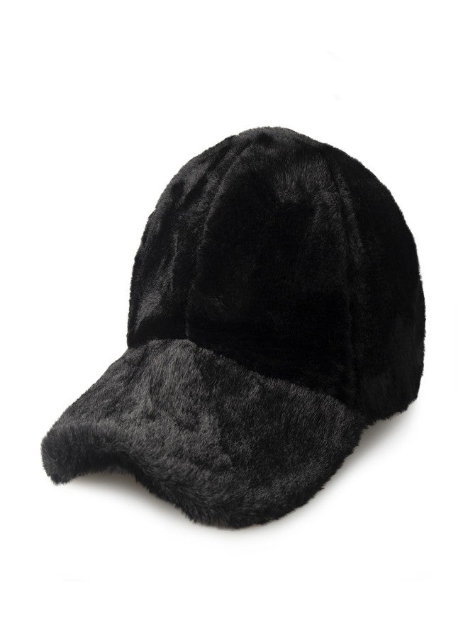 CHOK.LIDS Everyday Winter Fur Baseball Cap for Women Men Fleece Dad Hat Unisex Adjustable Lightweight Polo Style Curved Brim (Black) - Image 2